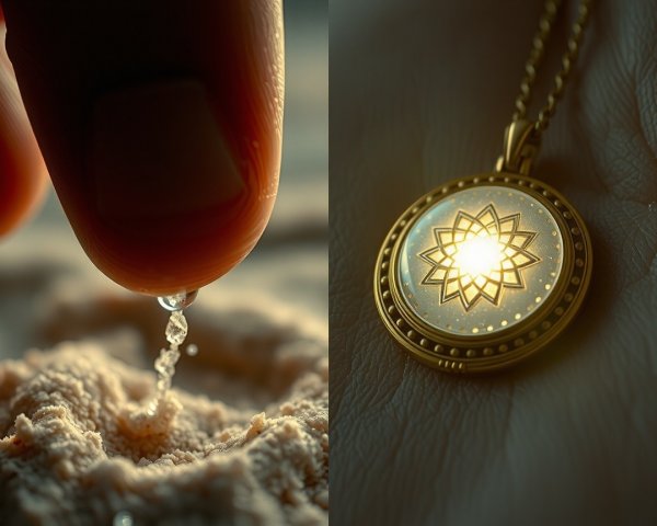 Close-Up Shots of Water Droplet and Golden Pendant