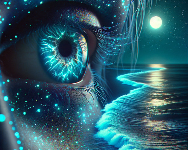 Close-Up of Electric Blue Eye with Starry Background