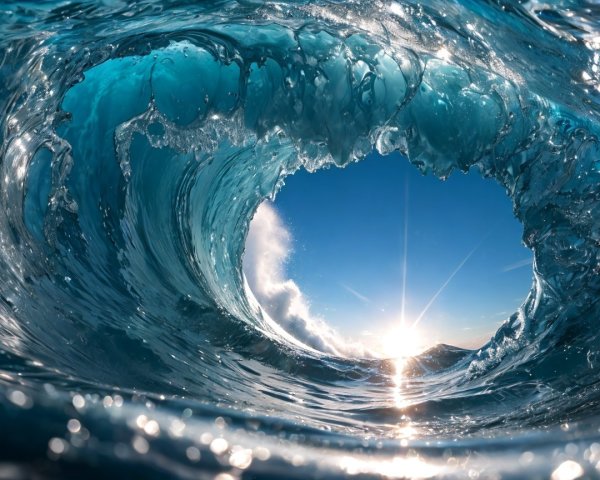 Vibrant Ocean Wave with Translucent Blue Hues