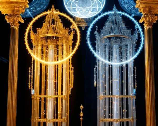 Intricate Towers with Celestial Design and Soft Lights