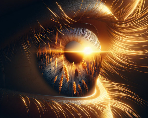 Surreal Close-Up of an Eye with Wheat Field Iris