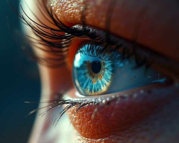 Close-up of a vibrant blue eye with intricate details