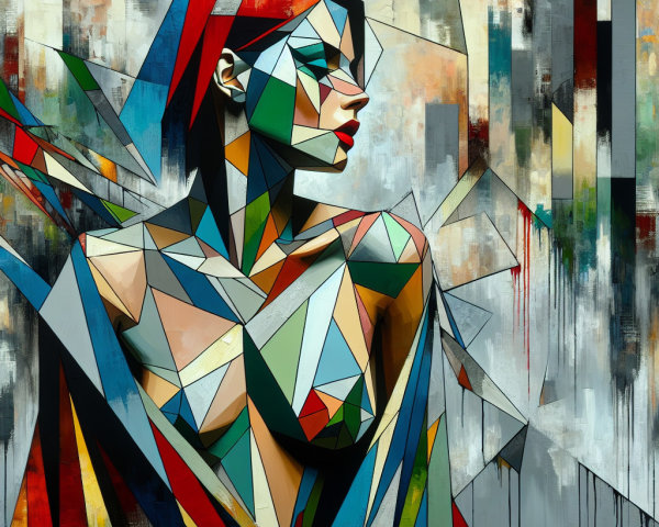 Vibrant Geometric Mosaic Art of a Woman's Profile