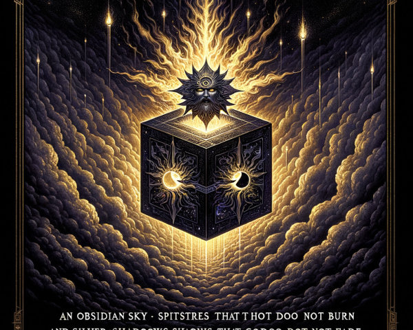 Mystical Dark Cube with Celestial Motifs and Light