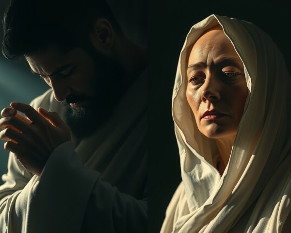 Figures in Dramatic Light with Contemplative Expressions