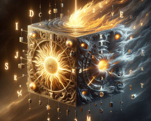 Intricate Cosmic Cube with Celestial Patterns and Light