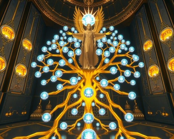 Celestial Scene with Majestic Tree and Ethereal Figure
