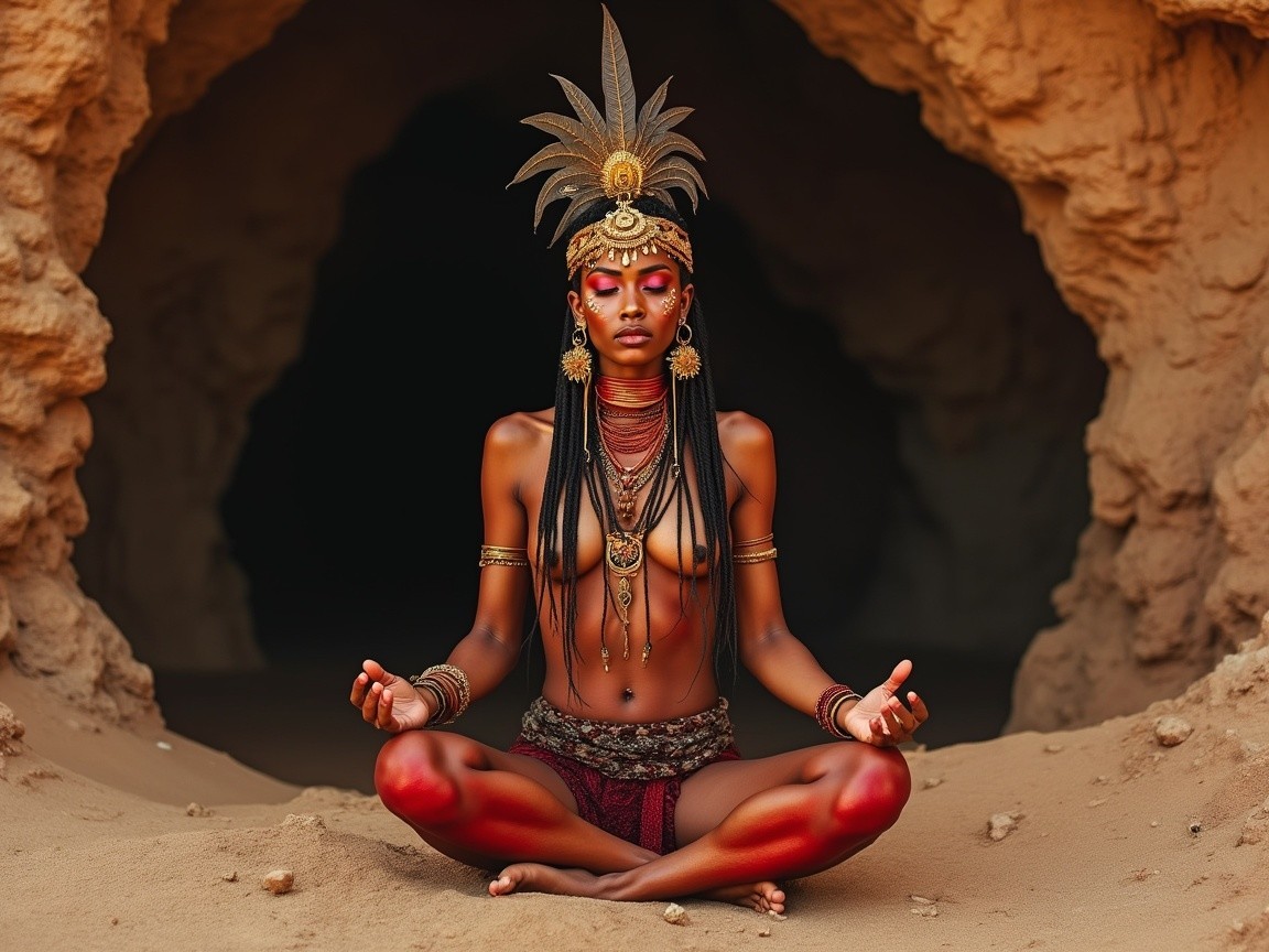 Meditative Figure in Sandy Environment with Jewelry