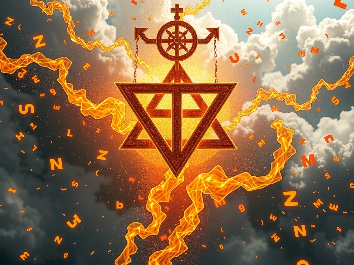 Mystical Design with Golden Star and Spiritual Symbols