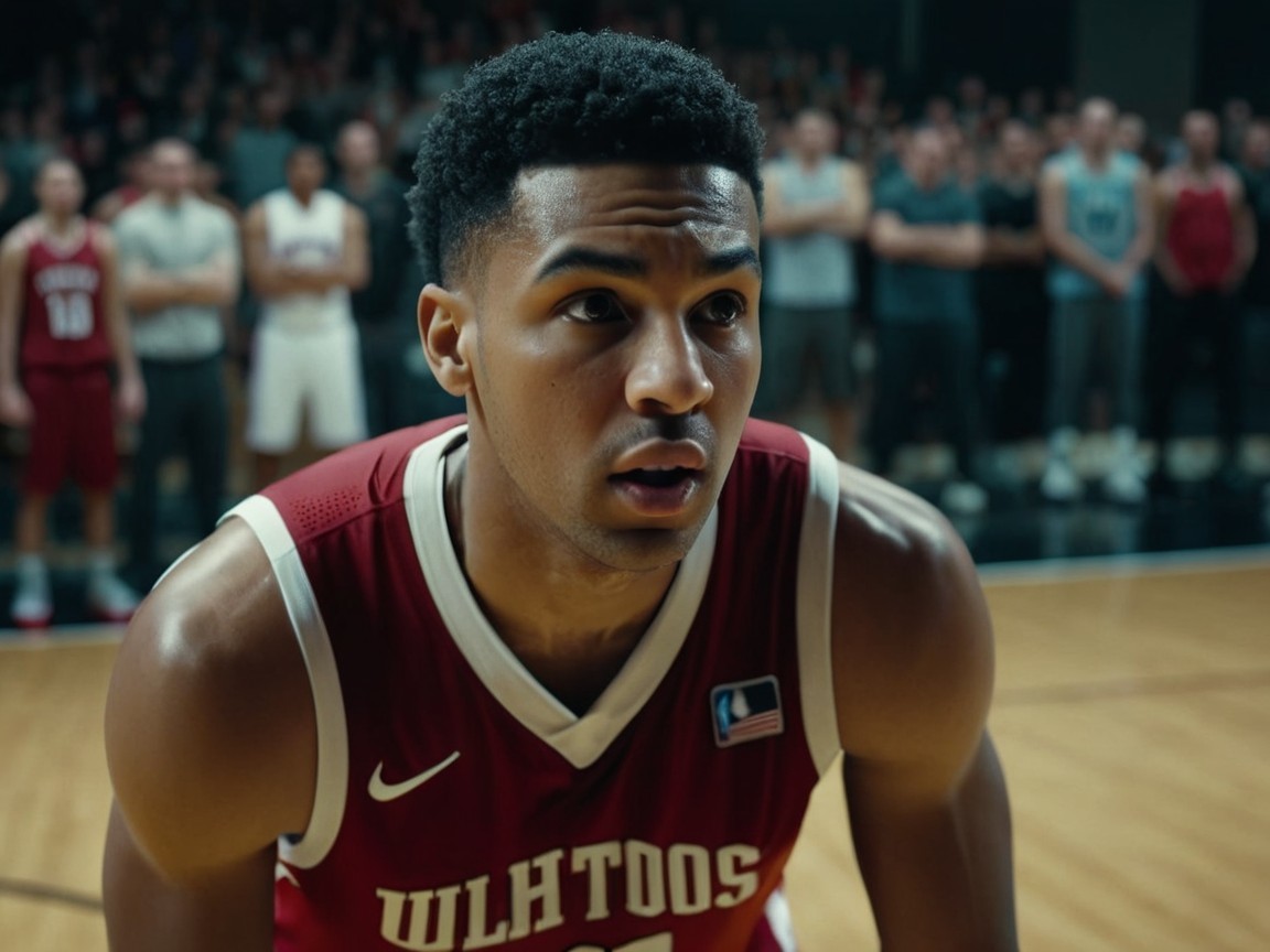 Basketball Player at Free-Throw Line in Gymnasium