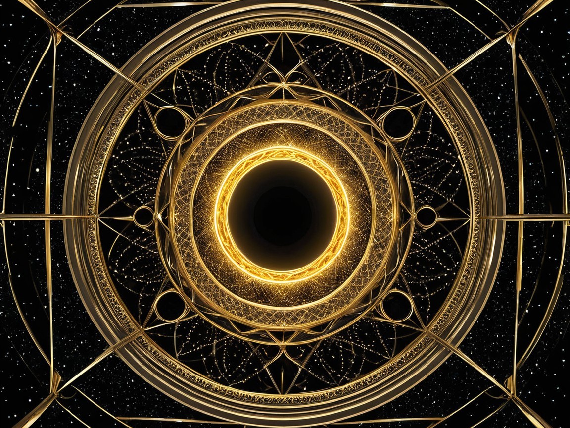 Geometric Design with Golden Light and Circular Motifs