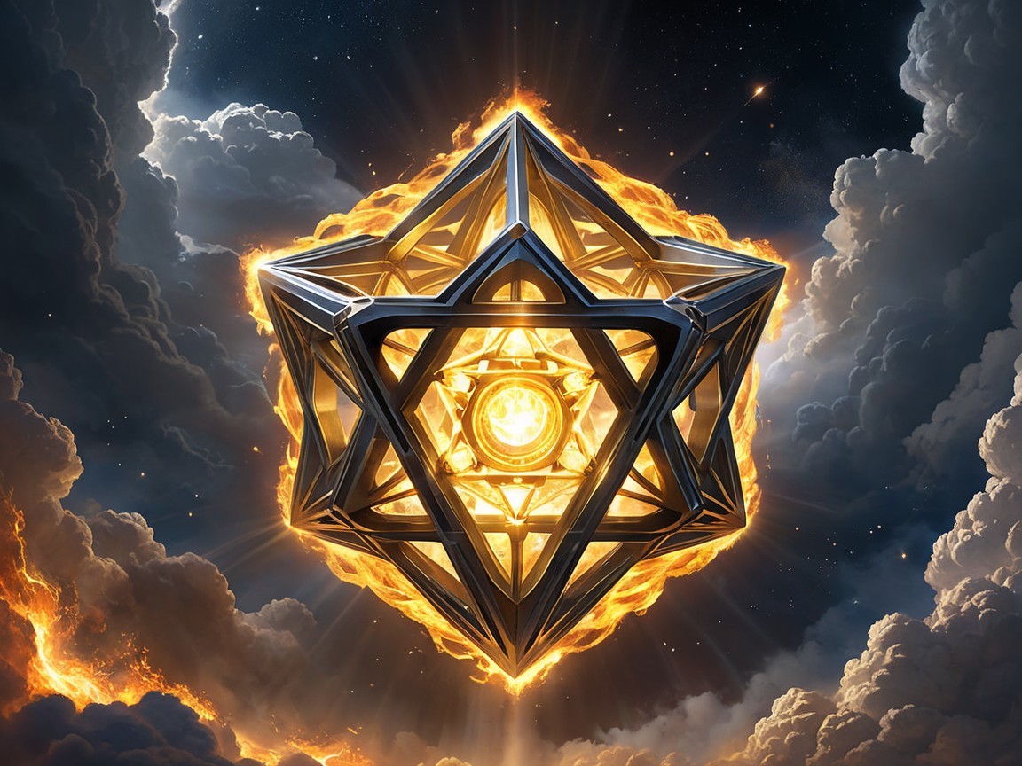 Geometric Structure Surrounded by Flames and Stars