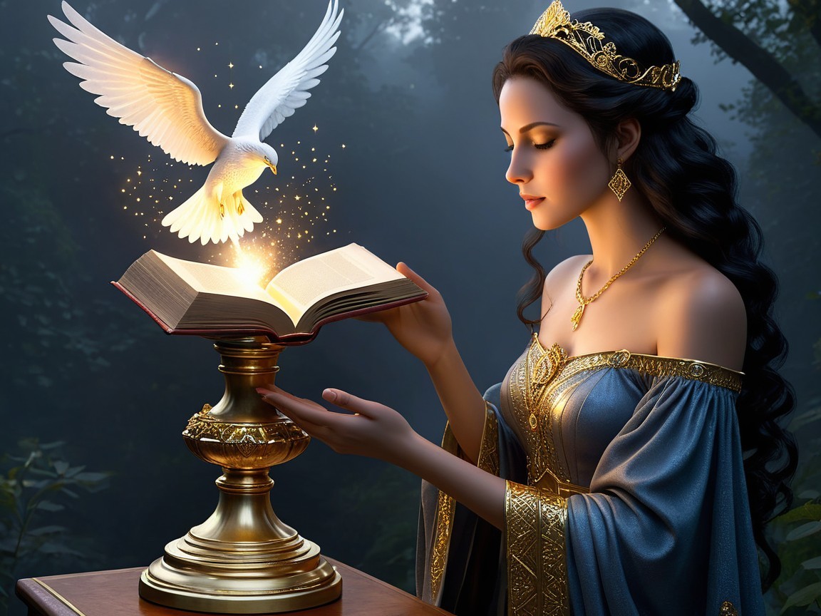 Princess in Enchanted Forest with Glowing Book