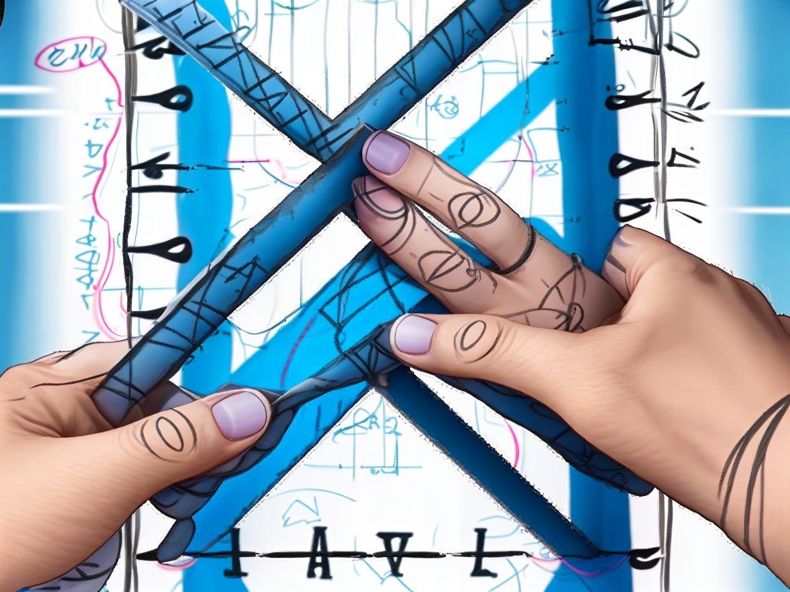 Hands Manipulating Blue Sticks with Abstract Background