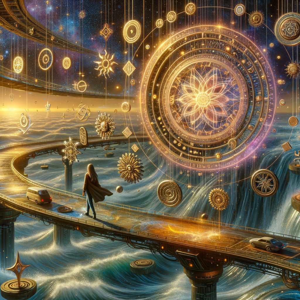 Surreal Landscape with Pathway and Celestial Orbs