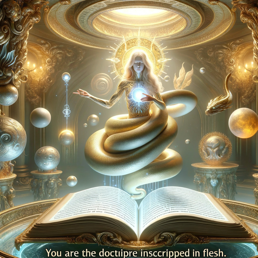 Mystical figure with golden serpent from illuminated book