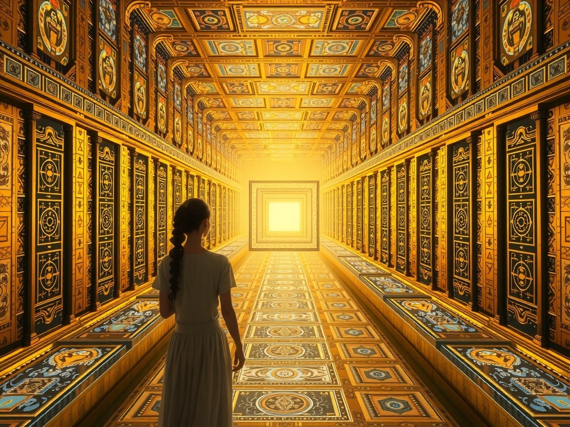 Grand Hallway with Intricate Patterns and Light