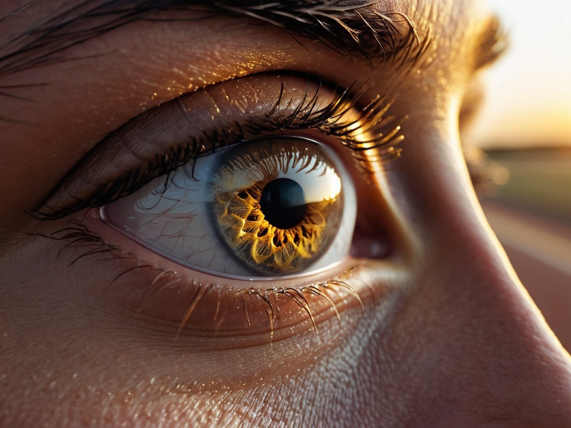 Close-Up of a Human Eye with Golden Iris Details