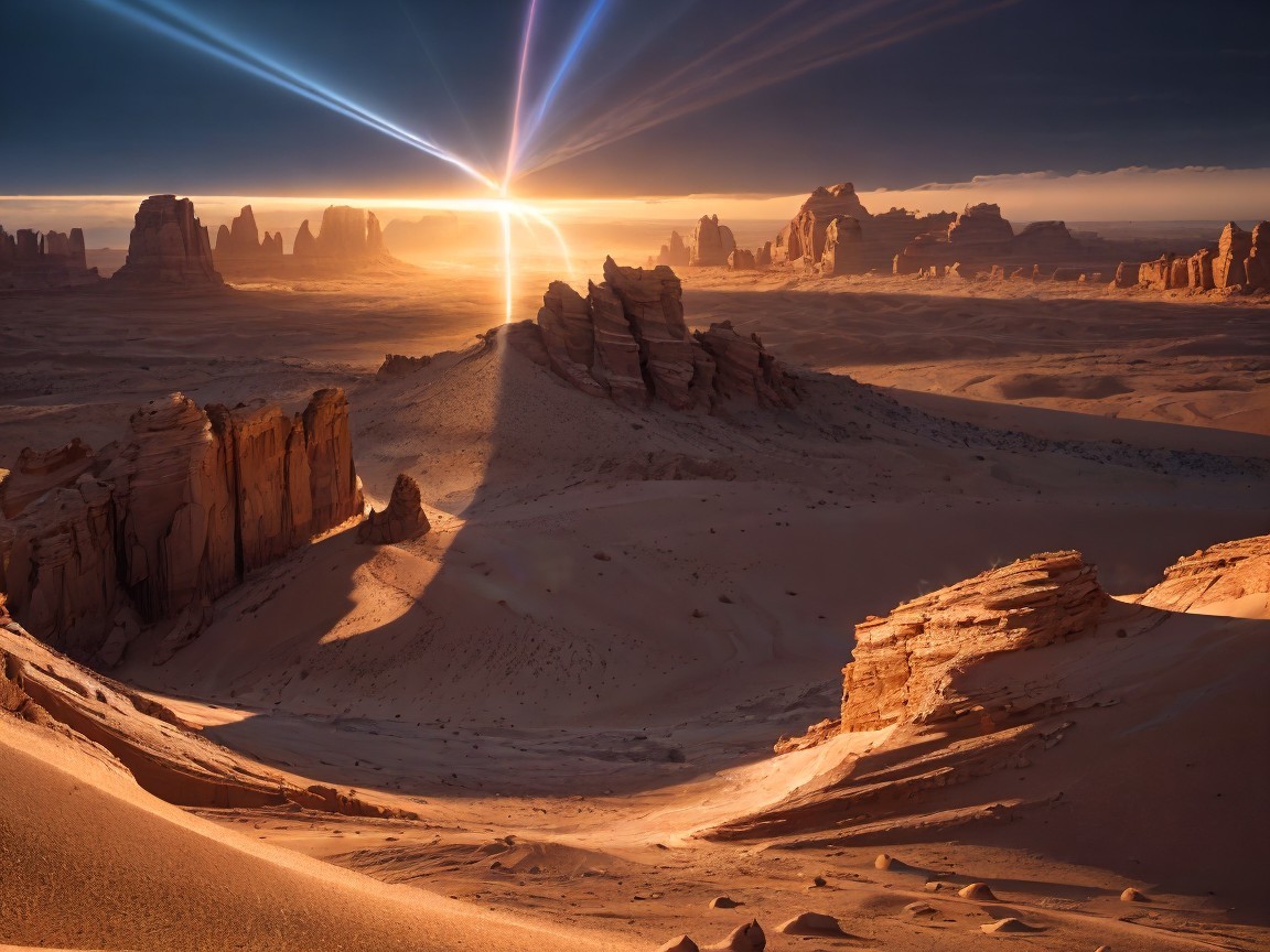 Desert Landscape at Sunset with Golden Light