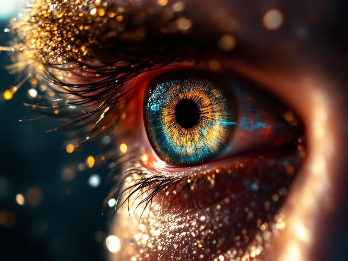 Close-Up of a Colorful Eye with Intricate Patterns