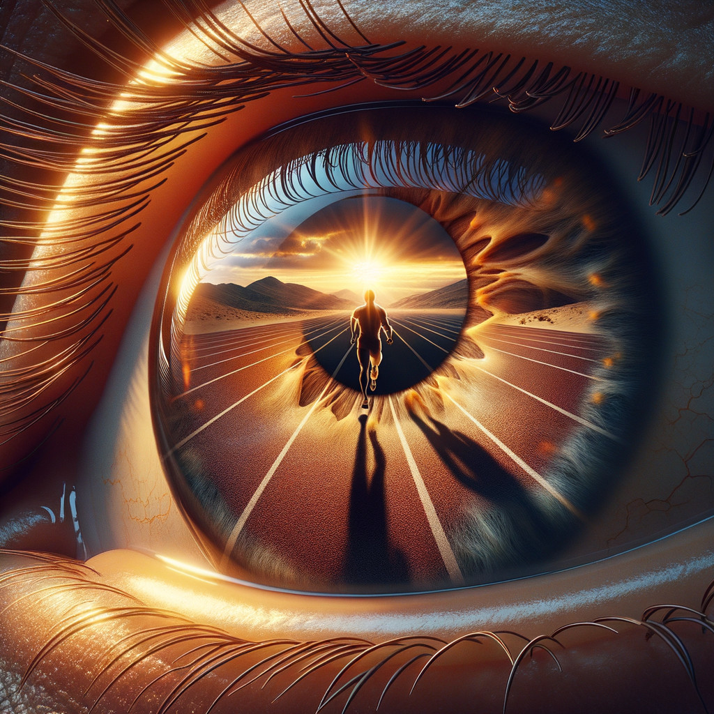 Eye Reflection of Landscape with Runner Silhouette