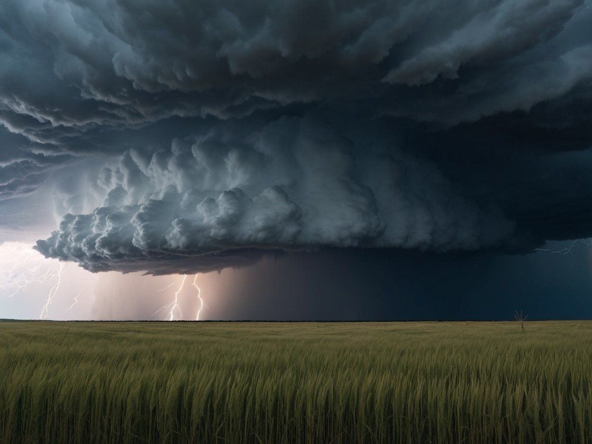 Dramatic Sky with Storm Clouds Over Golden Field
