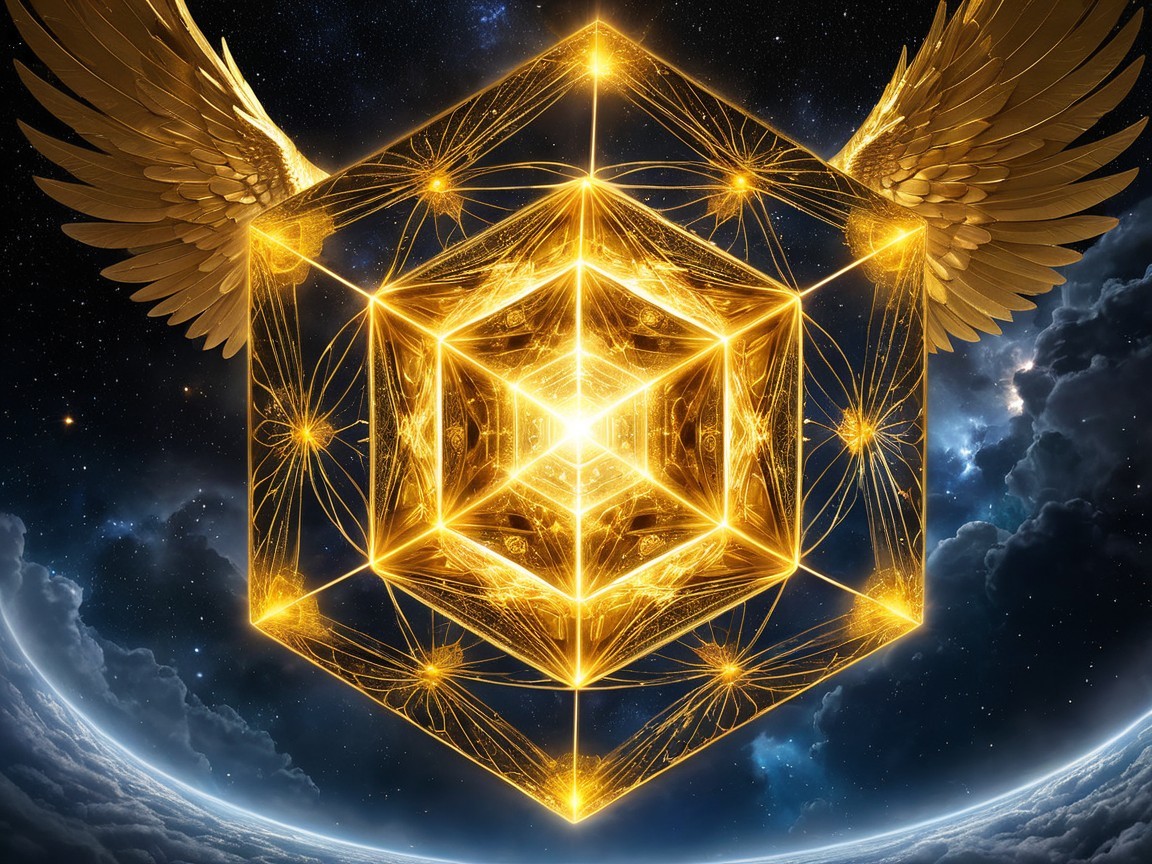 Golden Cube in Cosmic Setting with Ethereal Wings