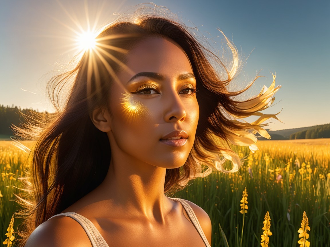 Close-up of a Hispanic woman in a field of lupines