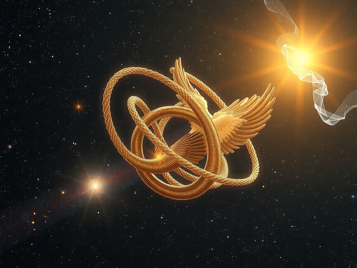 Golden Phoenix and Serpent in Cosmic Scene