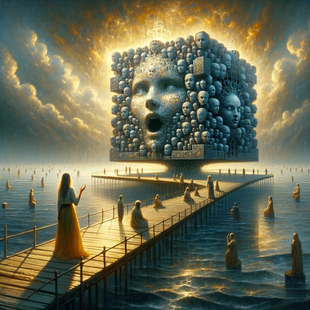 Surreal Landscape with Woman and Colossal Cube