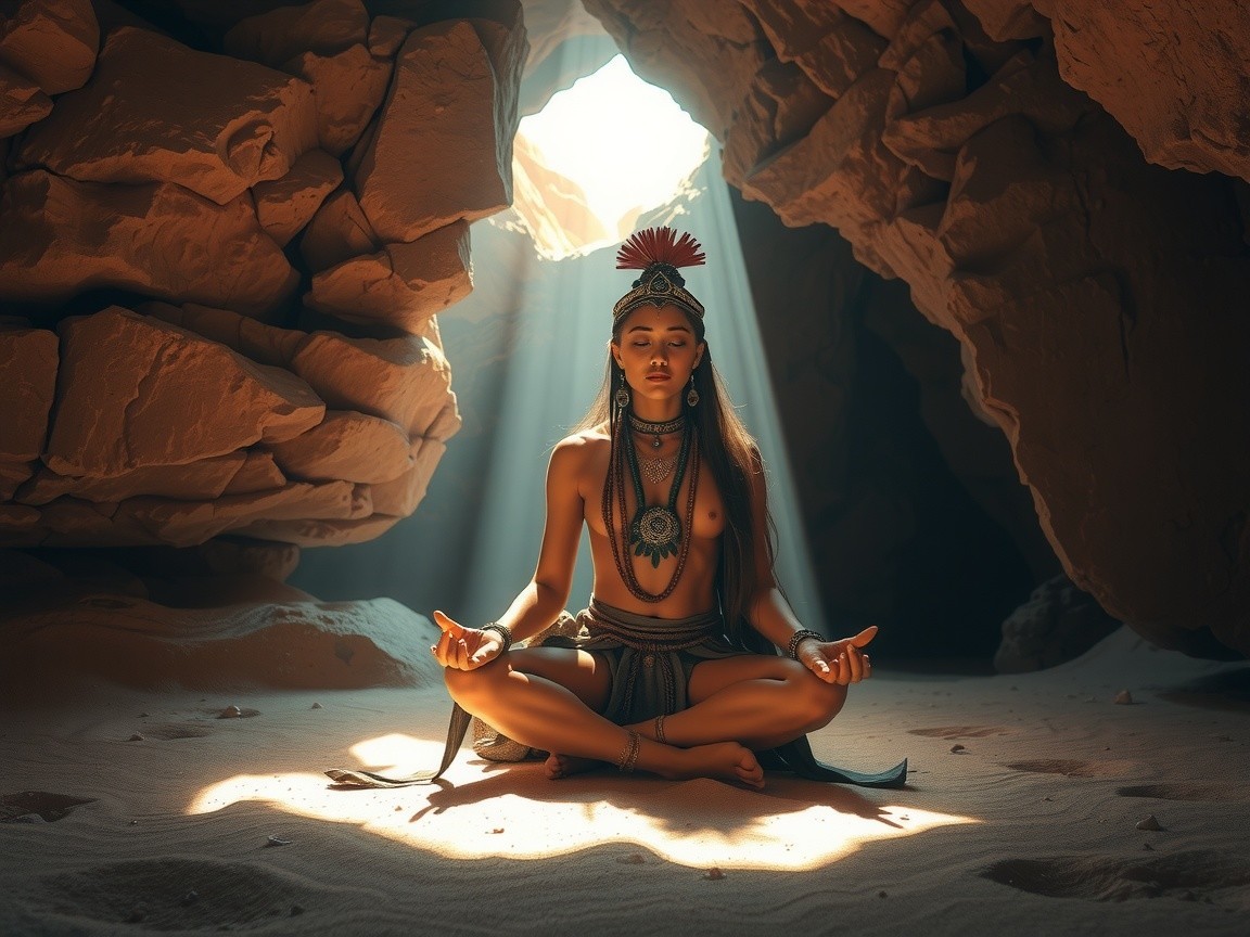 Meditative Serenity in Desert Cave Light