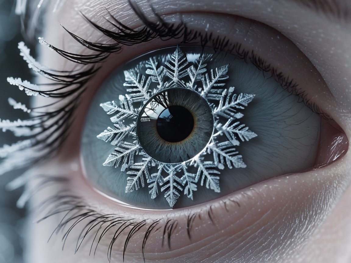 Close-Up of Eye with Snowflake Design on Iris