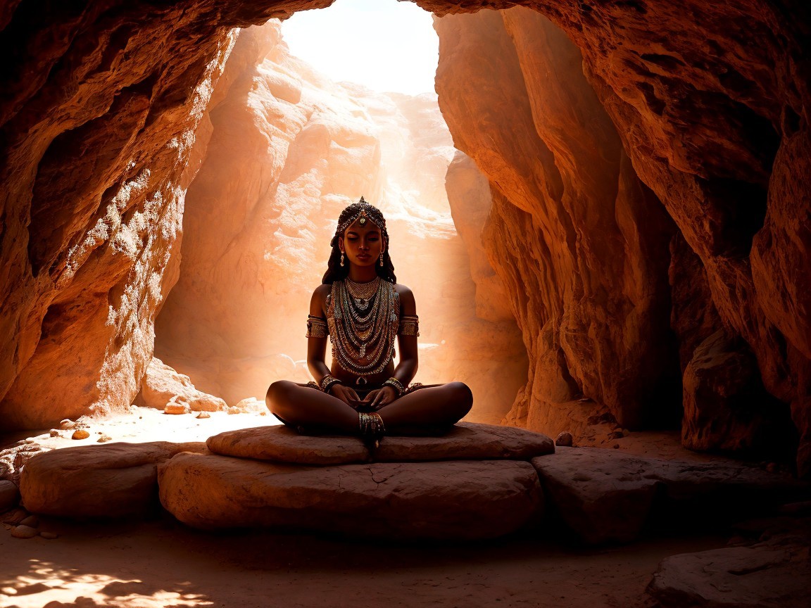 Meditative Figure in Serene Cave Setting