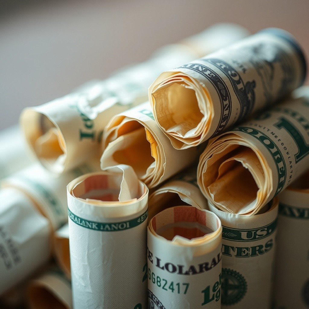 Close-Up of Neatly Stacked U.S. Dollar Bills