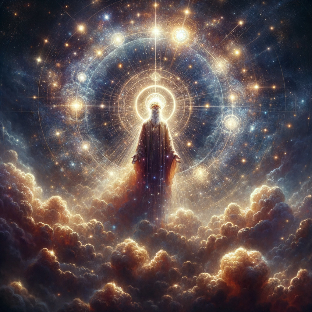 Celestial Figure in a Vibrant Cosmic Background