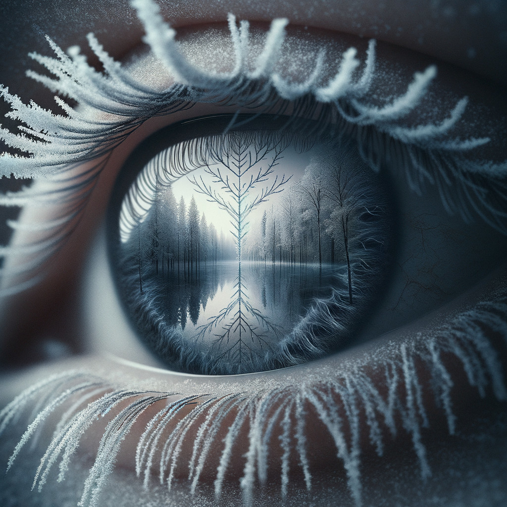 Human Eye Close-Up with Winter Forest Reflection