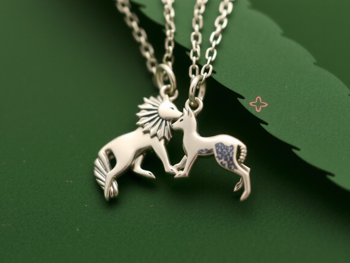 Silver Necklaces with Lion and Deer Pendants