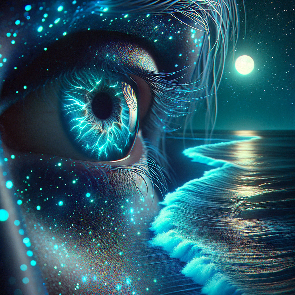 Close-Up of Electric Blue Eye with Starry Background
