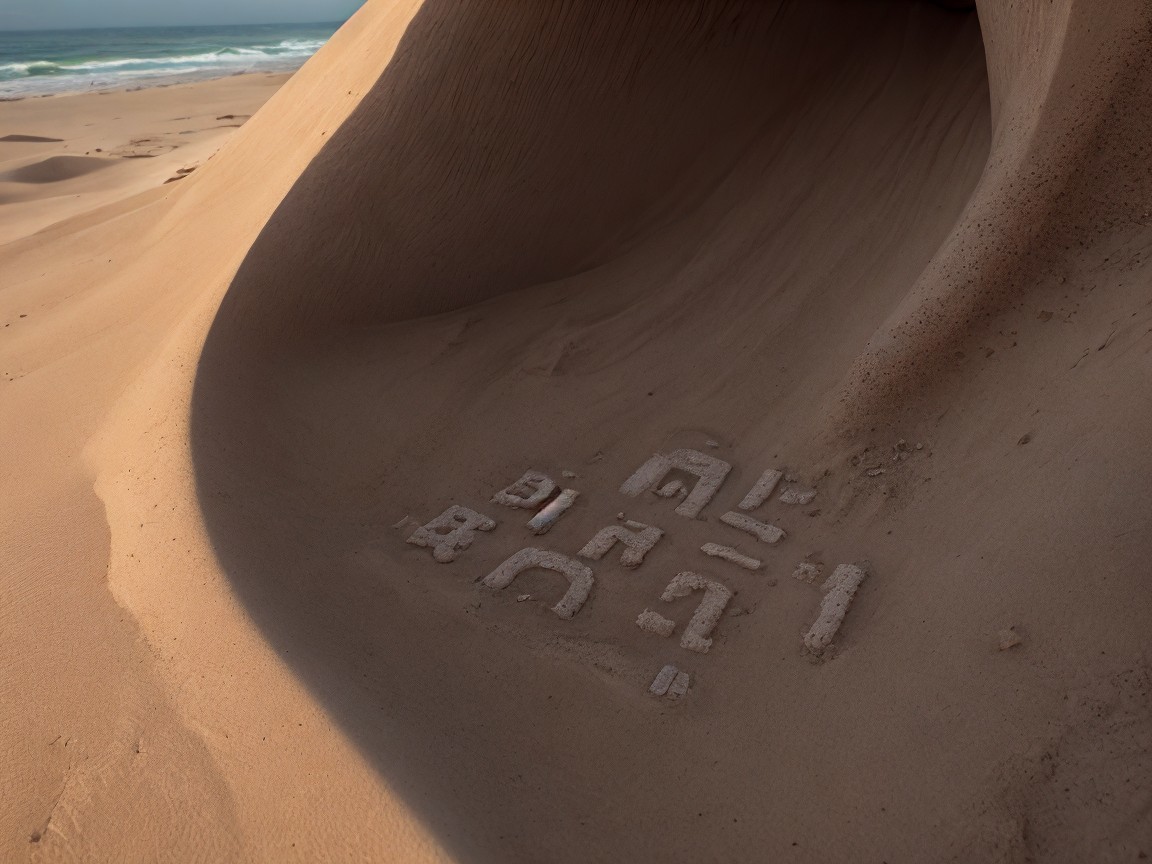 Sandy Beach with Intricate Carvings and Gentle Waves