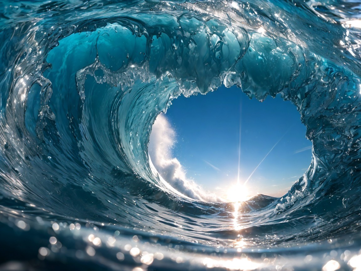 Vibrant Ocean Wave with Translucent Blue Hues