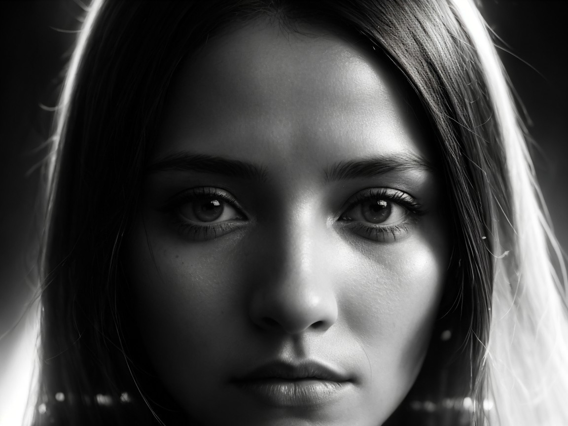 Close-Up Black and White Portrait of a Young Woman