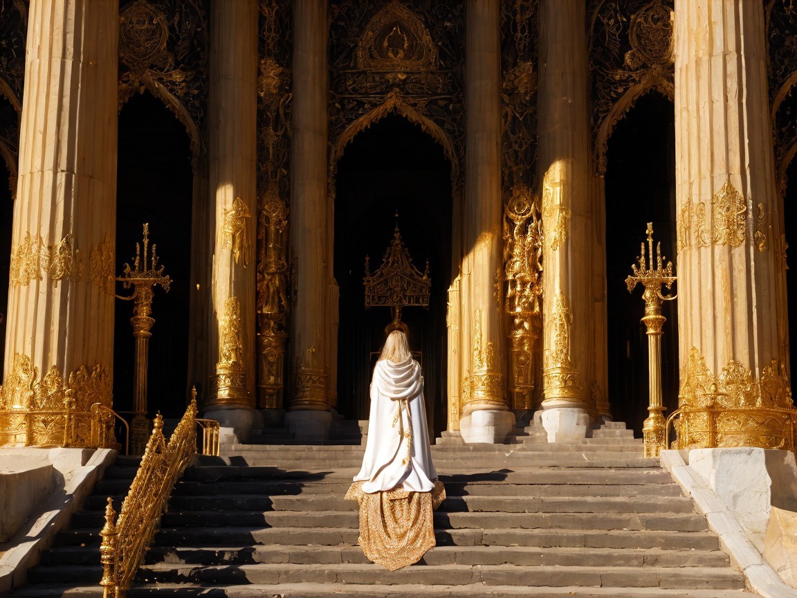 Majestic Building with Golden Accents and Candelabras
