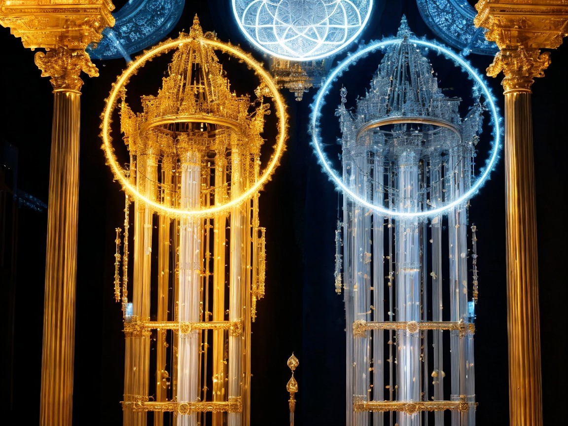 Intricate Towers with Celestial Design and Soft Lights