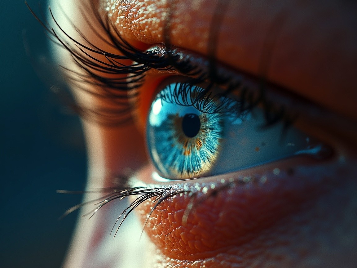 Close-up of a vibrant blue eye with intricate details