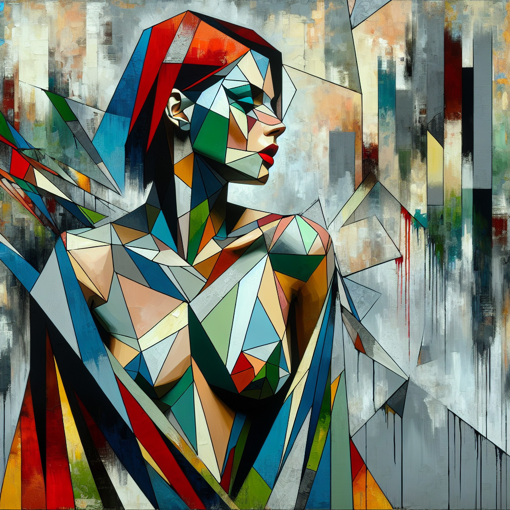 Vibrant Geometric Mosaic Art of a Woman's Profile
