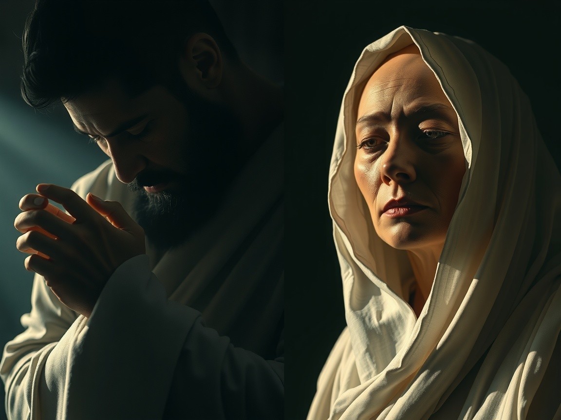 Figures in Dramatic Light with Contemplative Expressions
