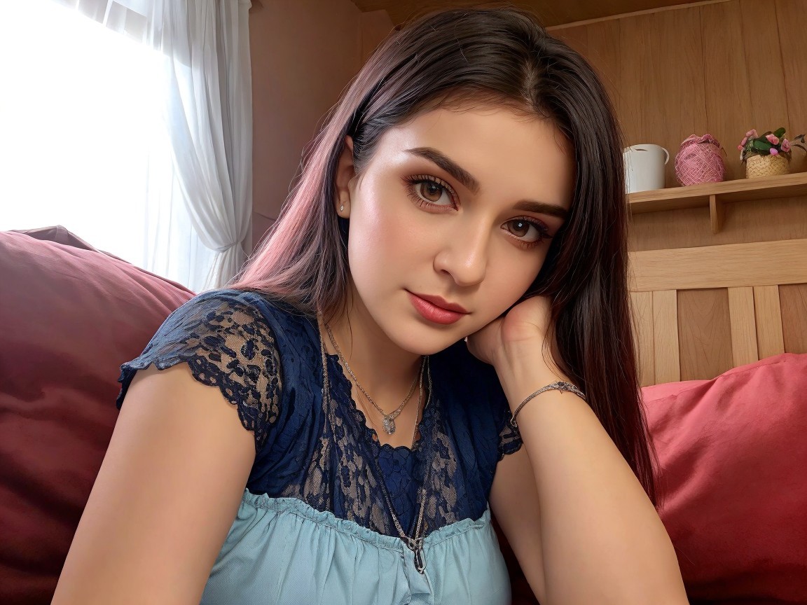 Young woman in cozy interior with natural light