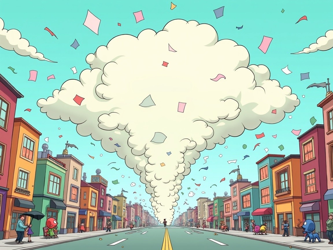 Colorful Cartoon Street Scene with Festive Atmosphere