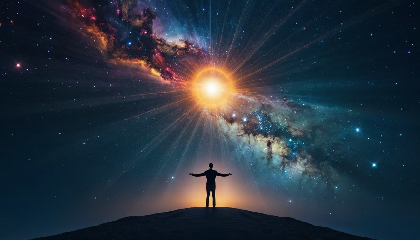 Silhouette on Hill Under Vibrant Cosmic Explosion