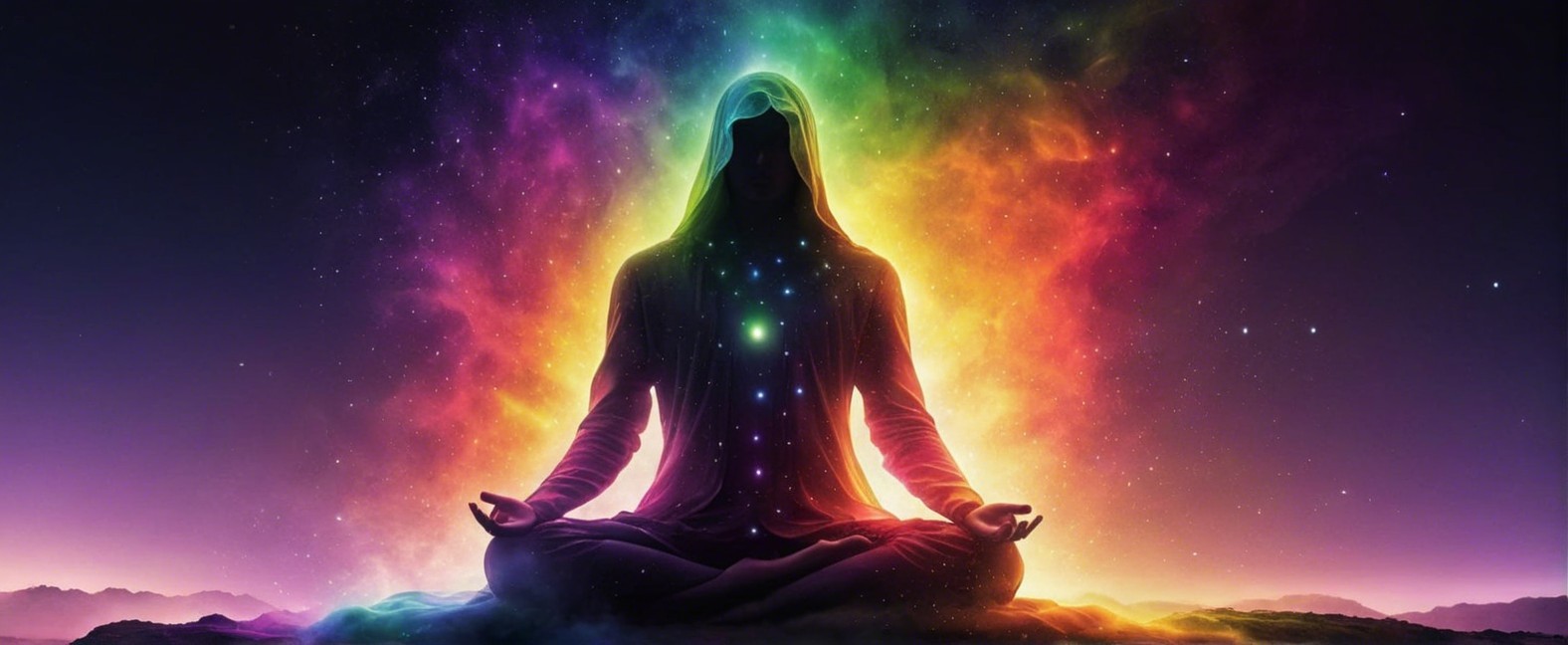 Meditative Figure Surrounded by Cosmic Energy Aura